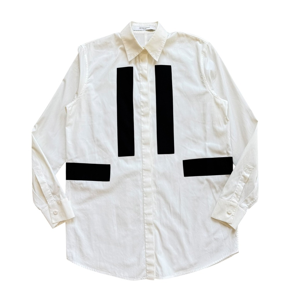 Givenchy Paris‎ White Black Geometric Block Print Cotton Button Down Shirt 36